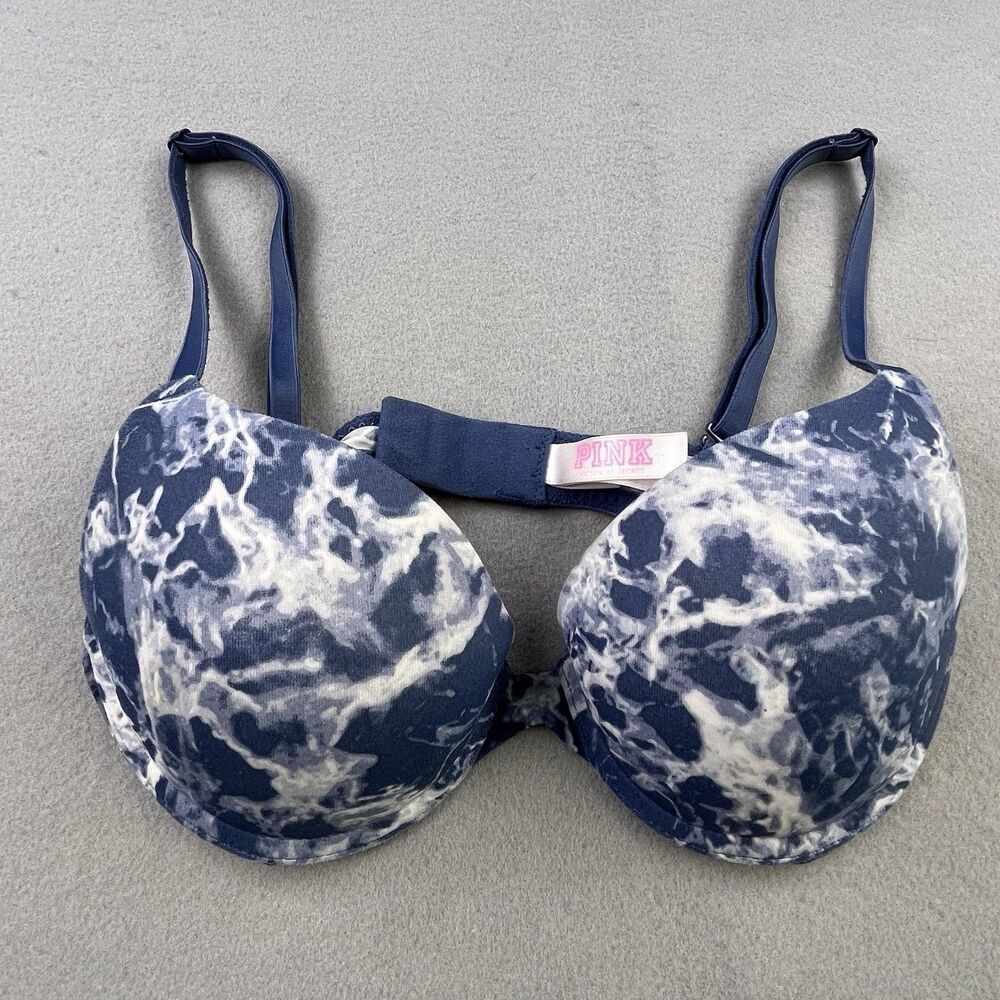 Victoria's Secret PINK T-Shirt Bra 32B Blue Tie Dye Lightly Wear Everywhere